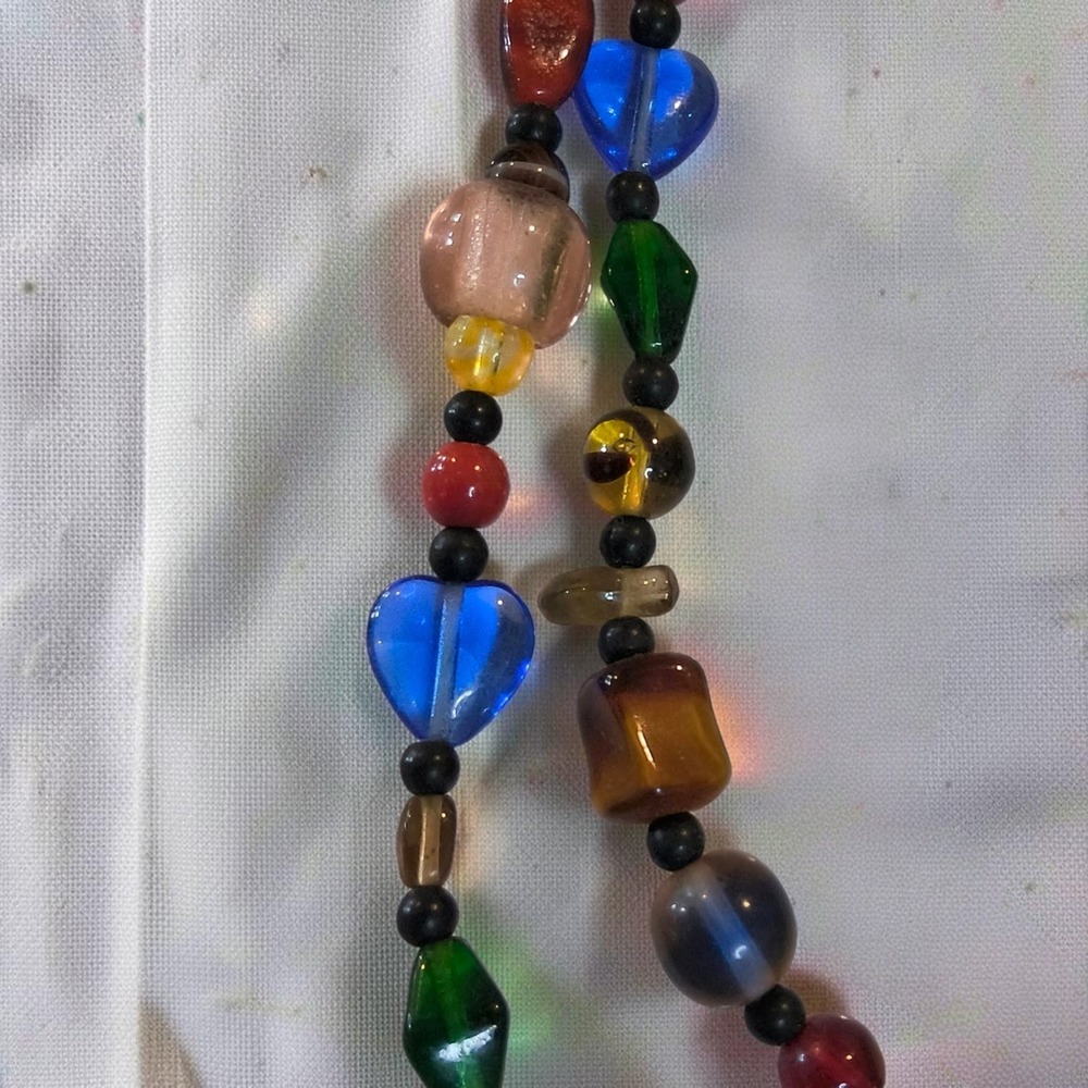 Vintage Multicolor Mixed Art Glass Bead Necklace 29in Harlequin Long Strand - Picture 7 of 15